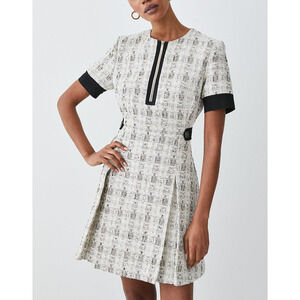 Karen Millen 'Tweed' White Zip Detail Aline Mini Dress Size 6